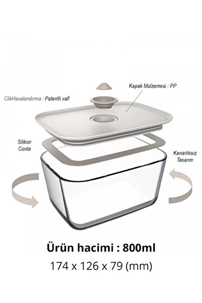 NEOFLAM Fika Clık Dikdörtgen Saklama Kabı 800Ml Bej