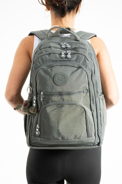 Sanmorris Unisex Crinkle Fabric - Water Resistant, Multi-Compartment, Medium Size, Dark Gray Laptop School and Backpack