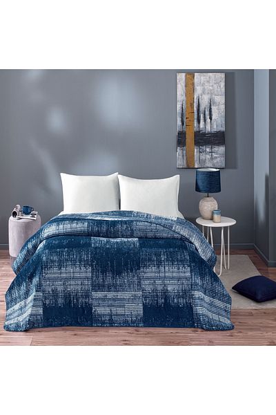 Taç Navy Blue Double Blanket - Crown Ziggy Cotton