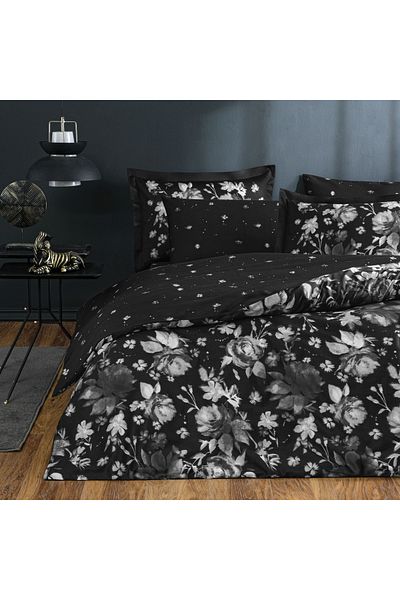 Linens Black Double Winter Cotton Satin Duvet Cover Set