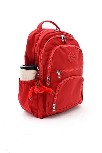 Sanmorris Red Color Unisex Water Resistant Crinkle Laptop School and Backpack - Multi-Compartment Medium Size