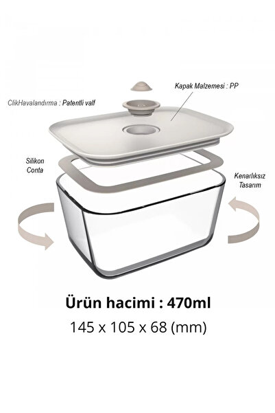 NEOFLAM Fika Clık Dikdörtgen Saklama Kabı 470Ml Bej