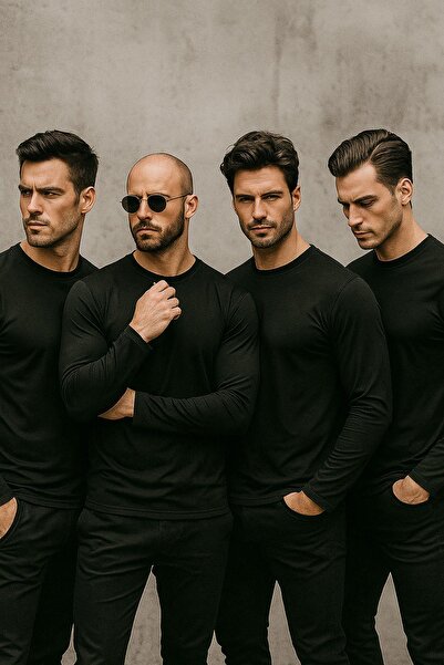 Rich Чоловічий чорний 4-пакетний базовий трикотажний футболка з довгими рукавами для спорту