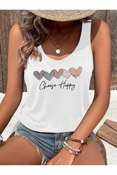 mercoledi Kadın Renkli Baskılı Slim Fit Oyuk Yaka Yüzücü Atlet T-shirt