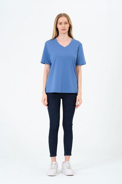 Rich Γυναικείο κοντό μπλουζάκι με λαιμόκοψη V - Interlock Fabric