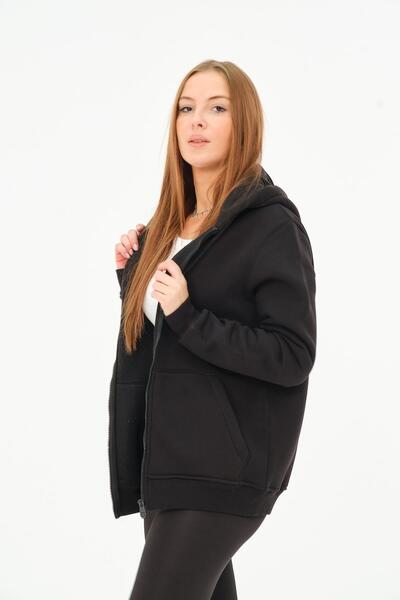 Rich Γυναικείο φούτερ καγκουρό με κουκούλα φλις μέσα σε χοντρή ζακέτα