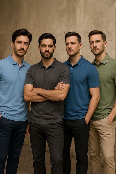 Rich Men's 4-Pack Pocketless Polo Neck T-Shirt Slim Fit Breathable Fabric No Curling Neck T-Shirt