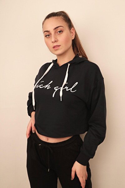 RICH GİYİM سترة نسائية قصيرة باللون الأزرق الداكن