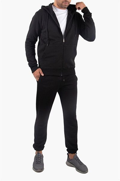Rich Raised Zippered Hooded Black Sweatshirt Fleece Cardigan