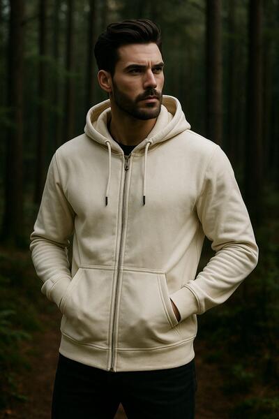 Rich Men's Hooded Cotton Sweatshirt Cardigan Zippered Comfortable Fit Basic Cardigan