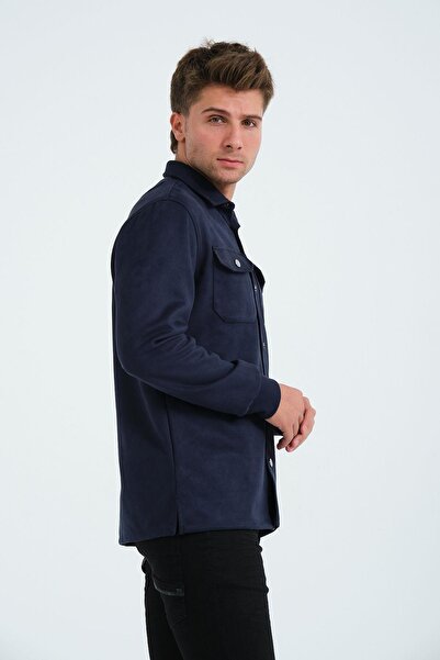 Rich Синя чоловіча замшева сорочка, футболка, товста сорочка, синій піджак