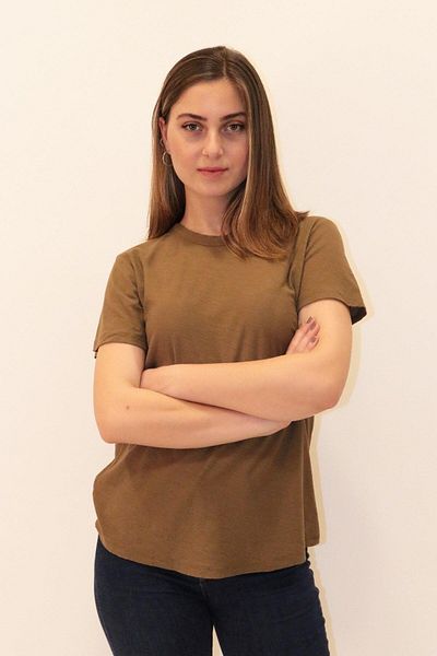 RICH GİYİM Богата дамска органична тениска с кръгло деколте 100% памучна тениска