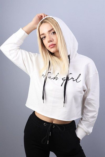 RICH GİYİM Ecru Women's Crop Sweatshirt