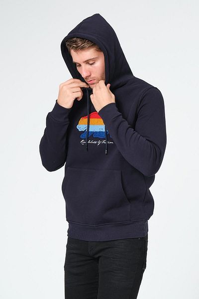 Rich Μπλε φούτερ με κουκούλα Fleece - Süzene Embroidery Bear Printed