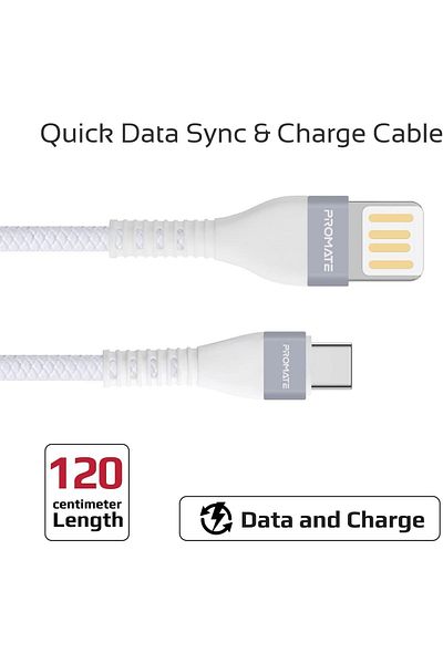 Promate كابل USB-A إلى USB-C قابل للعكس، شحن سريع عالي الجودة 2 أمبير، نوع شحن نقل البيانات