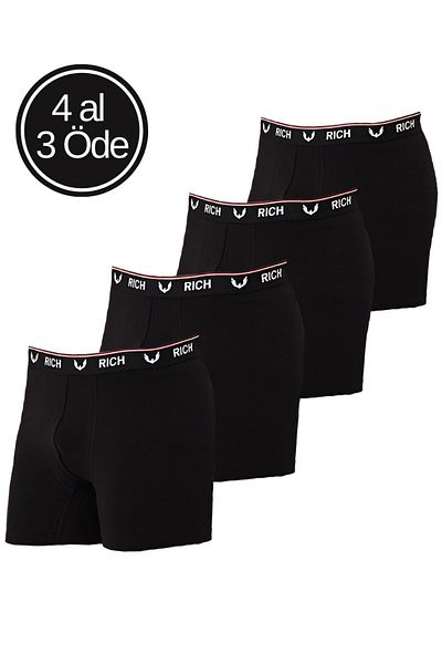 Rich Ανδρικό Μαύρο Lycra Απλό Πακέτο 4 Boxer