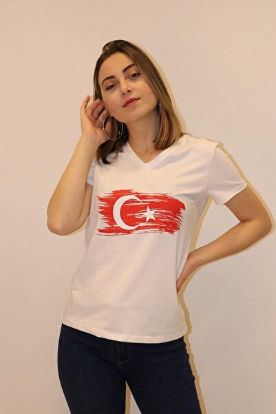 RICH GİYİM Πλούσιο γυναικείο μπλουζάκι με λαιμόκοψη 100% βαμβάκι