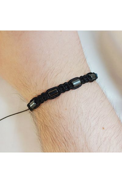 Crystal Atelier Certified Unisex Hematite Natural Stone Macrame Braided Bracelet-Gift Bracelet-Adjustable Bracelet