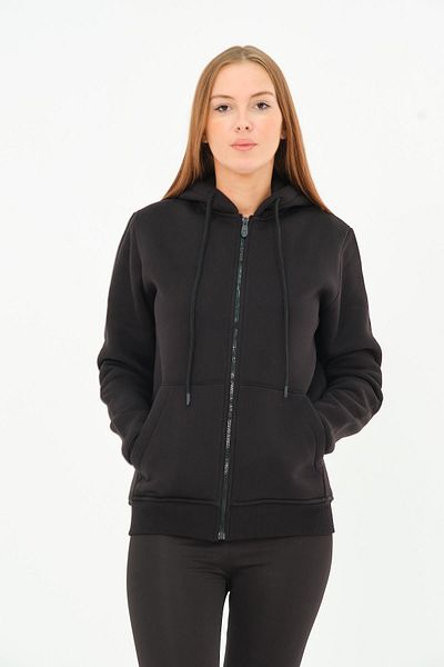 Rich Women's Kangaroo Pocket Hooded Sweatshirt Fleece Inside Thick Cardigan