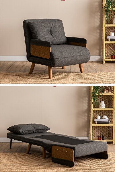 Pafu Cosmo Tekli Katlanır Yataklı Koltuk Keten Koyu Gri