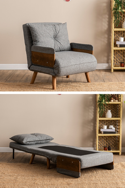 Pafu Cosmo Tekli Katlanır Yataklı Koltuk Keten Açık Gri