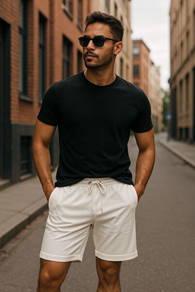 Rich Men's Elastic Waist Shorts with Lace Detail