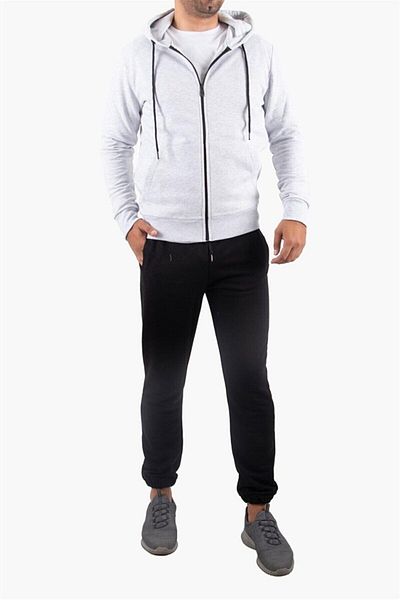 Rich Raised Zippered Hooded Gray Sweatshirt Fleece Cardigan