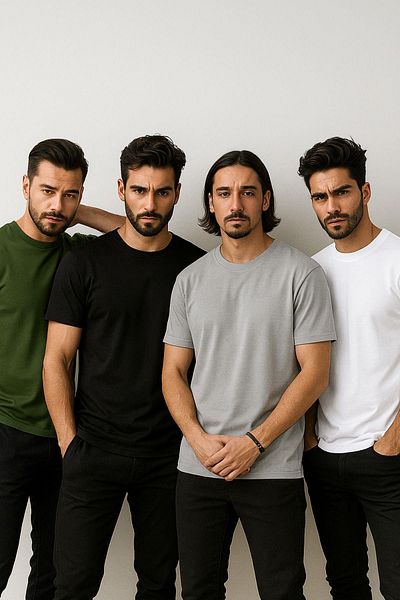 Rich Ανδρικό μπλουζάκι 4 συσκευασιών πράσινο-μαύρο-άσπρο-ανθρακί 100% βαμβακερό μπλουζάκι με κοντό μανίκι
