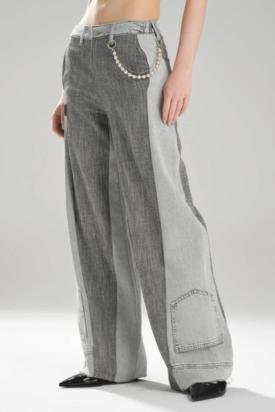 tw3 Kadın İnci Zincir Aksesuarlı Denim Kumaş Garnili Tasarım Pantolon