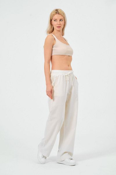 Rich Women's Linen Wide Leg Elastic Waist Trousers