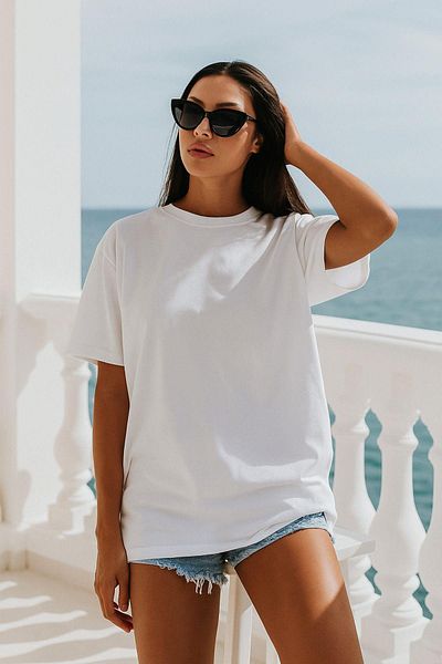 Rich Γυναικείο λευκό 100% βαμβακερό μπλουζάκι Oversize Basic – Άνετο μπλουζάκι με λαιμόκοψη