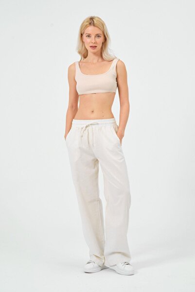 Rich Women's Linen Wide Leg Elastic Waist Trousers