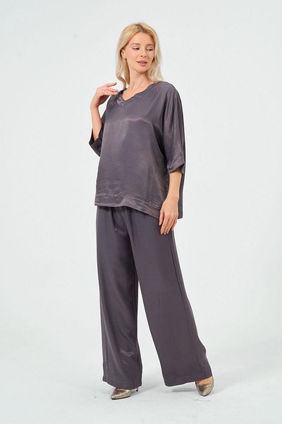 Rich Women's Satin Suit Shiny Satin Pants Blouse