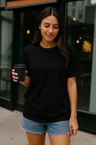 Rich Women's Black 100% Cotton Oversize Basic T-Shirt – Relaxed Fit Relaxed Crew Neck T-Shirt
