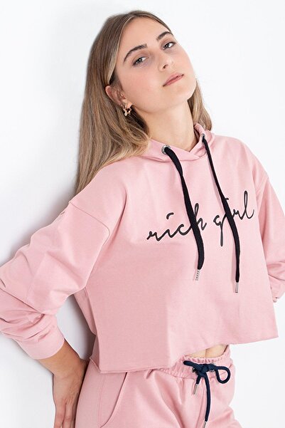 RICH GİYİM Ροζ γυναικεία φούτερ Crop