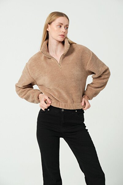 Rich Women's Plush Half Zipper Fleece Coat