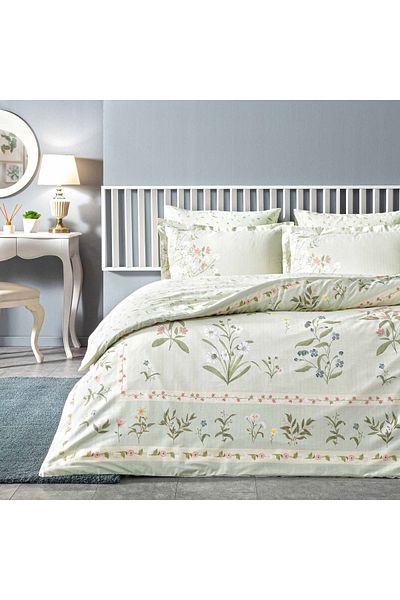Linens Jumble Cotton Satin Pillars Green Double Duvet Cover Set