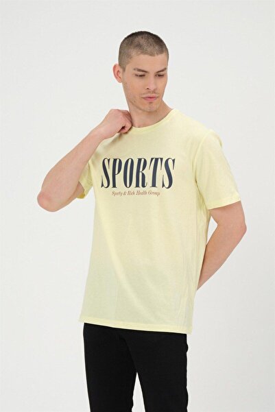 Rich Men's Yellow Basic T-Shirt Printed Slim Fit 100% Cotton T-Shirt