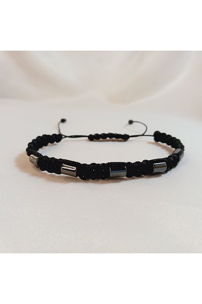 Crystal Atelier Certified Unisex Hematite Natural Stone Macrame Braided Bracelet-Gift Bracelet-Adjustable Bracelet