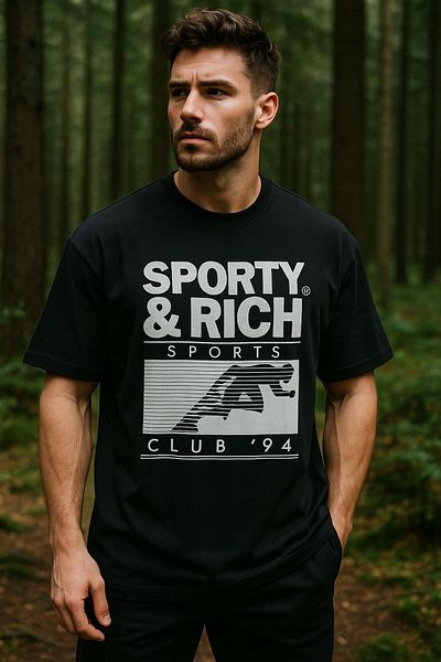 Rich Ανδρικό μπλουζάκι Basic Oversize Άνετη εφαρμογή 100% βαμβακερό μπλουζάκι με κοντό μανίκι