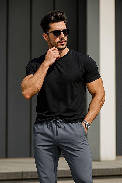 Rich Erkek Gri Slim Fit Modern Kesim Jogger Eşofman Altı - Şık ve Spor Bağcıklı Pantolon