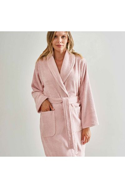 Linens Halat de baie din bumbac moale de culoare pudra - Mărimea M