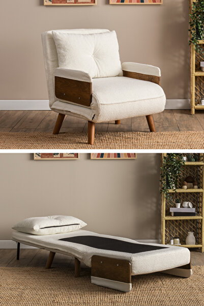 Pafu Cosmo Tekli Katlanır Yataklı Koltuk - Teddy Beyaz