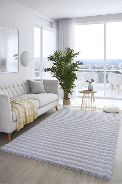 Myevilla Gray Decorative Bubble Soft Plush - Long Furry, Non-Slip and Washable Living Room Hallway Carpet Runner