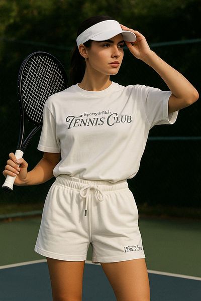 Rich Women's Sporty Short Sleeve Crew Neck Oversize T-Shirt and Shorts Bottom Top Set Tennis Two Piece Set