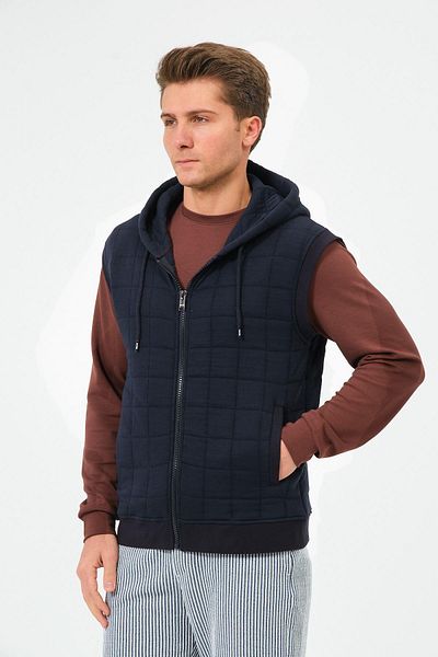 Rich Men's Navy Blue Seasonal Hooded Vest Coat