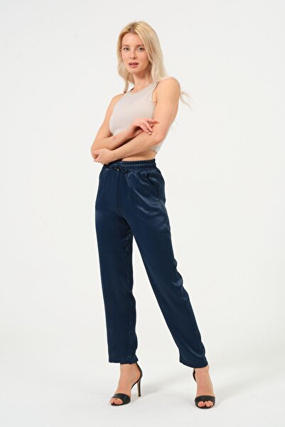 Rich жіночі брюки з високою талією з блискучого сатину