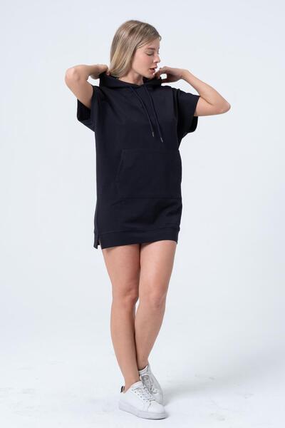 Rich Rochie hanorac lung albastru bleumarin tunică cu mânecă scurtă cu buzunar cangur