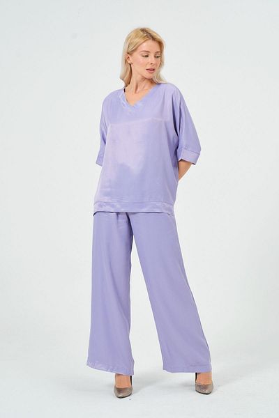 Rich Women's Satin Suit Shiny Satin Pants Blouse