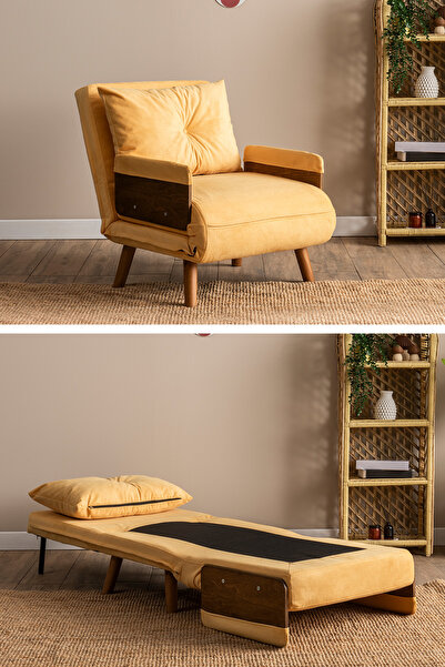 Pafu Cosmo Tekli Katlanır Yataklı Koltuk Hardal